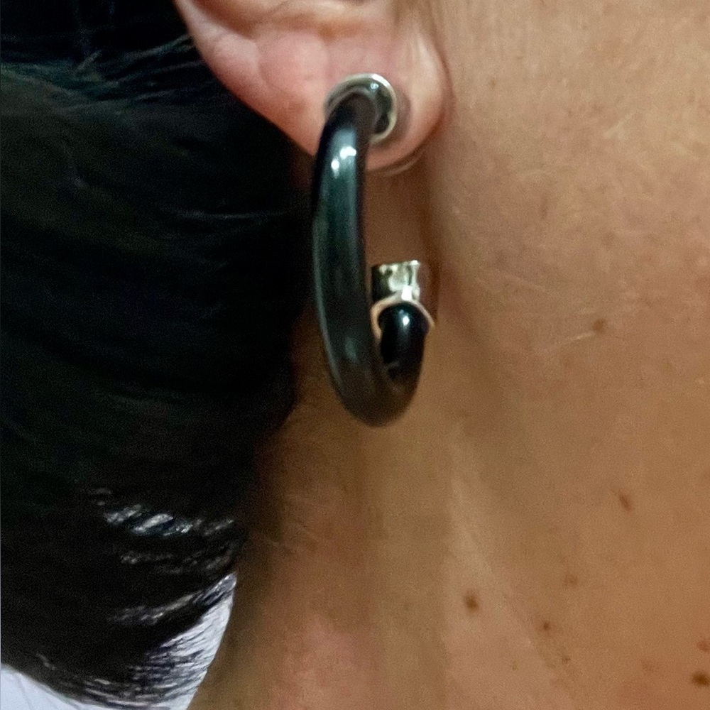 Black and Silver Hoop Earrings - Picture 13 of 16